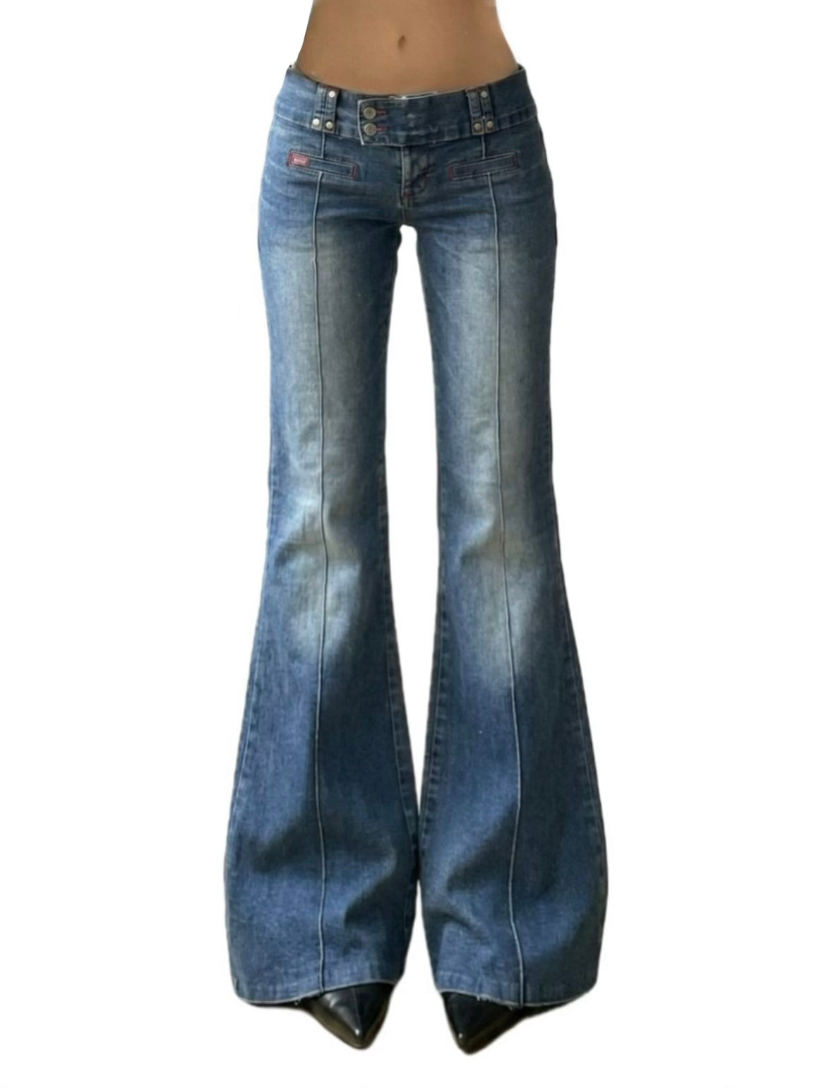 Vintage low rise belted flared jeans y2k