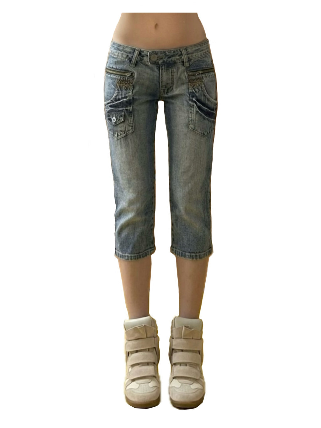 Vintage belted capri y2k zip pocket jeans