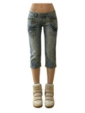Vintage belted capri y2k zip pocket jeans