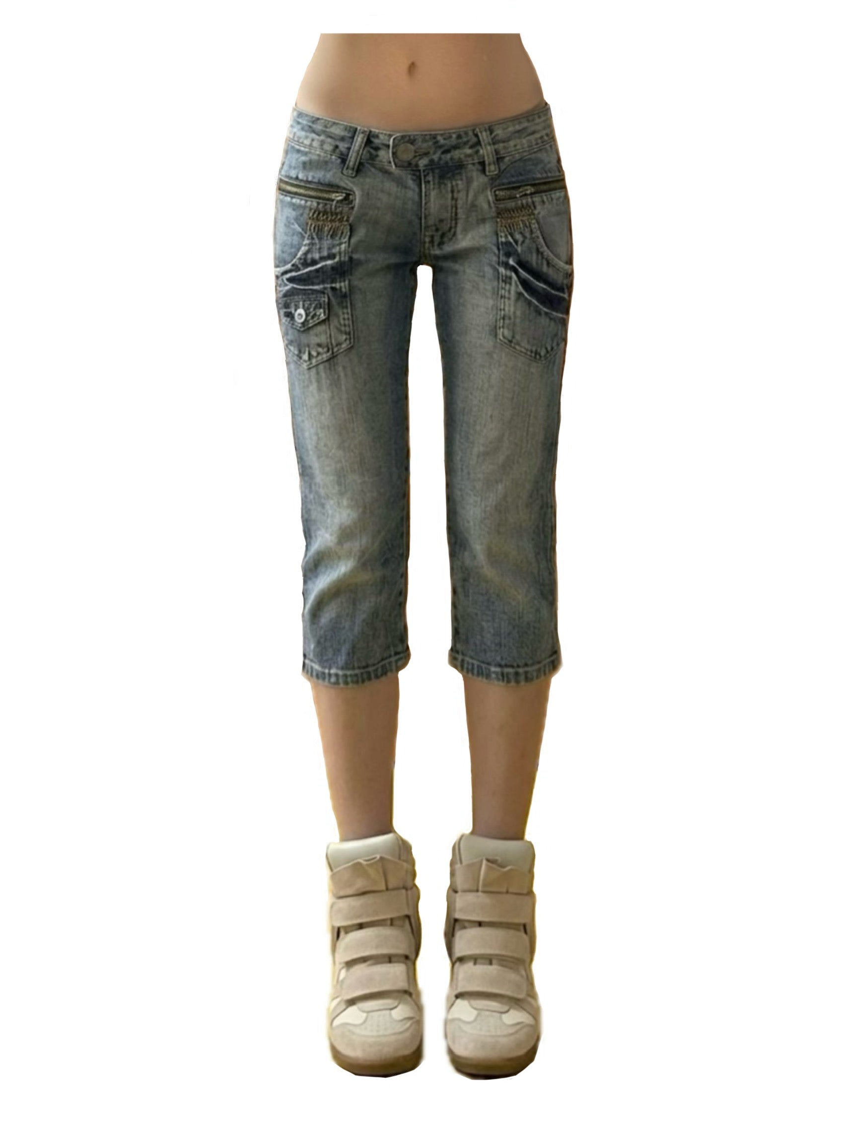 Vintage belted capri y2k zip pocket jeans