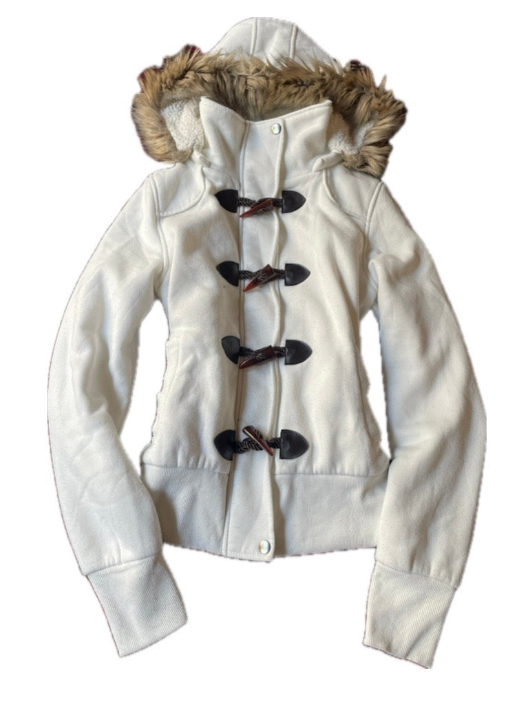 vintage yk2 faux fur duffle hoodie 2000s