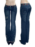 low rise embroidery straight fit y2k jeans