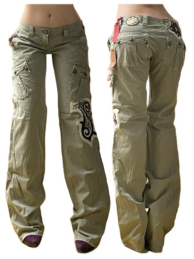 Jeans Take Two low rise y2k embroidery borchie cargo pocket