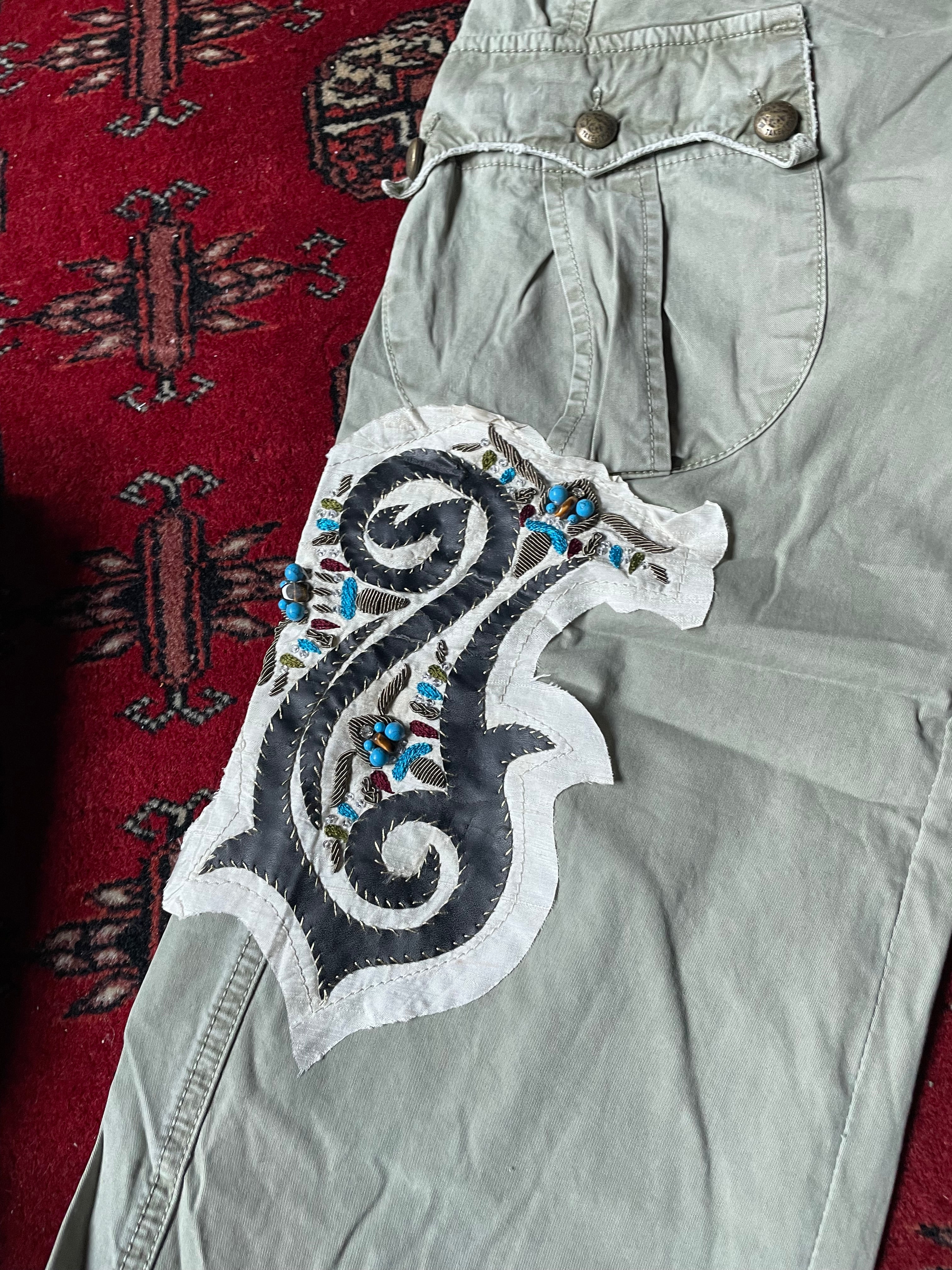Jeans Take Two low rise y2k embroidery borchie cargo pocket