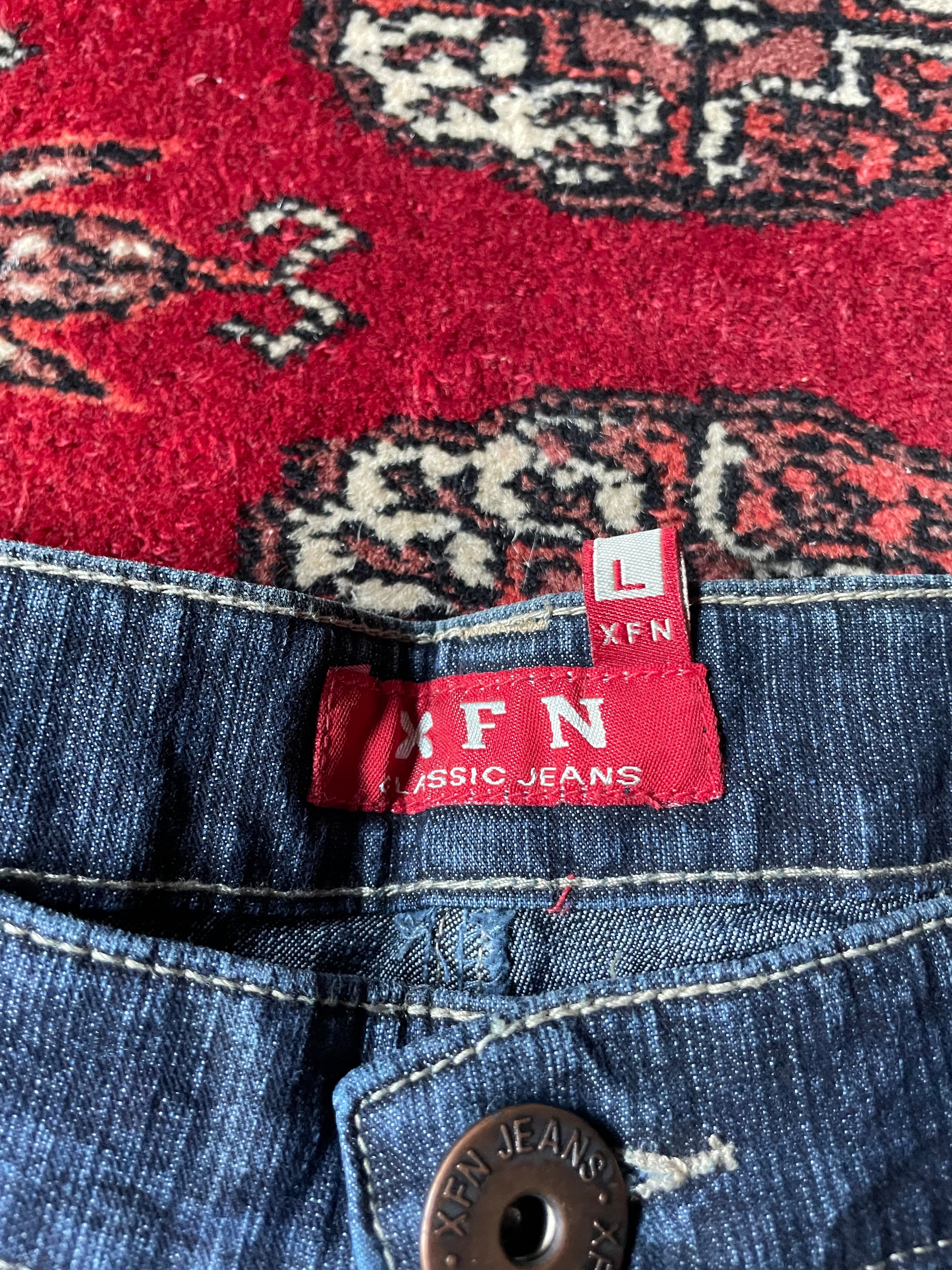 Jeans wide leg y2k embroidery cargo pocket belted back