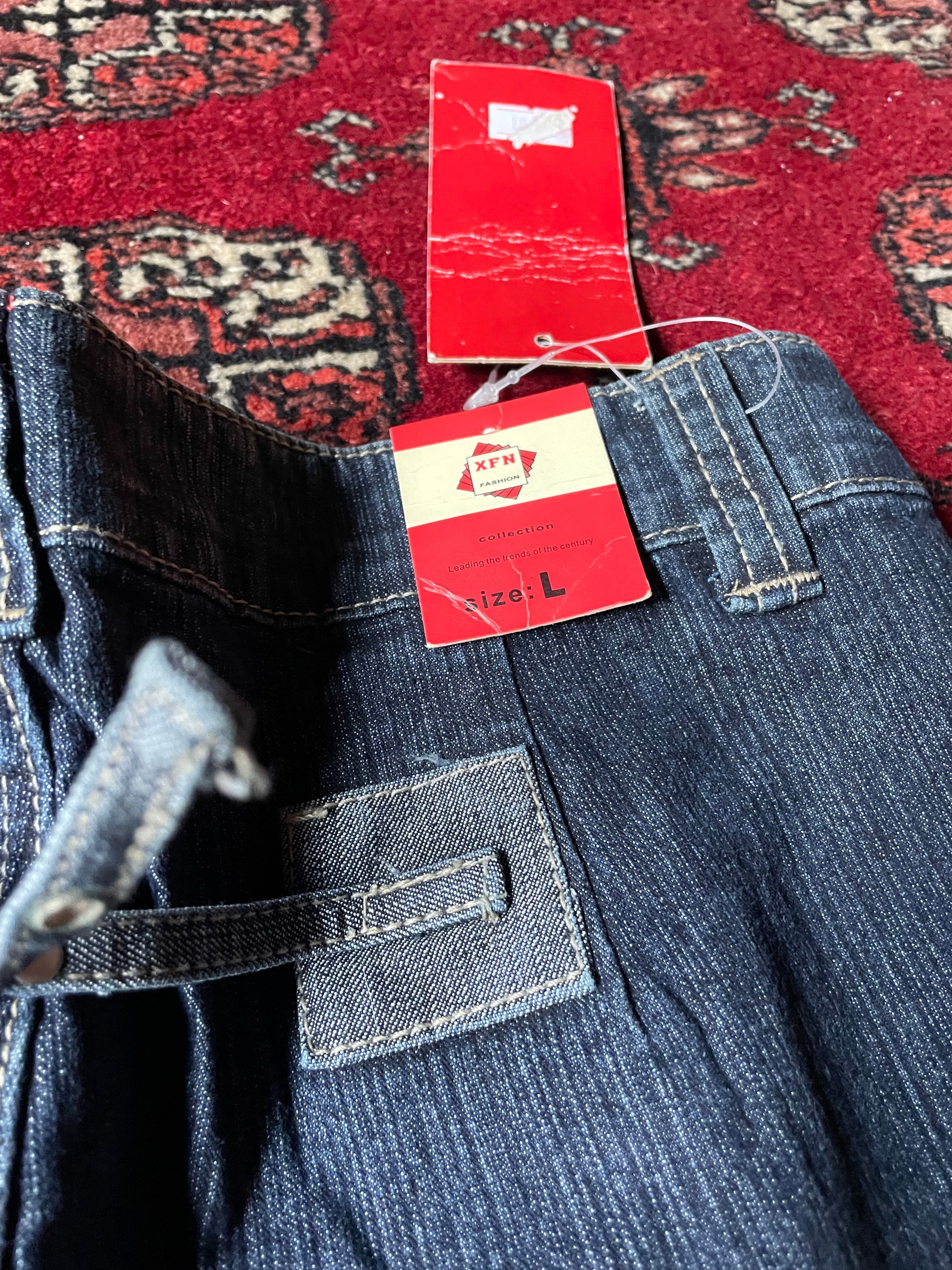 Jeans wide leg y2k embroidery cargo pocket belted back