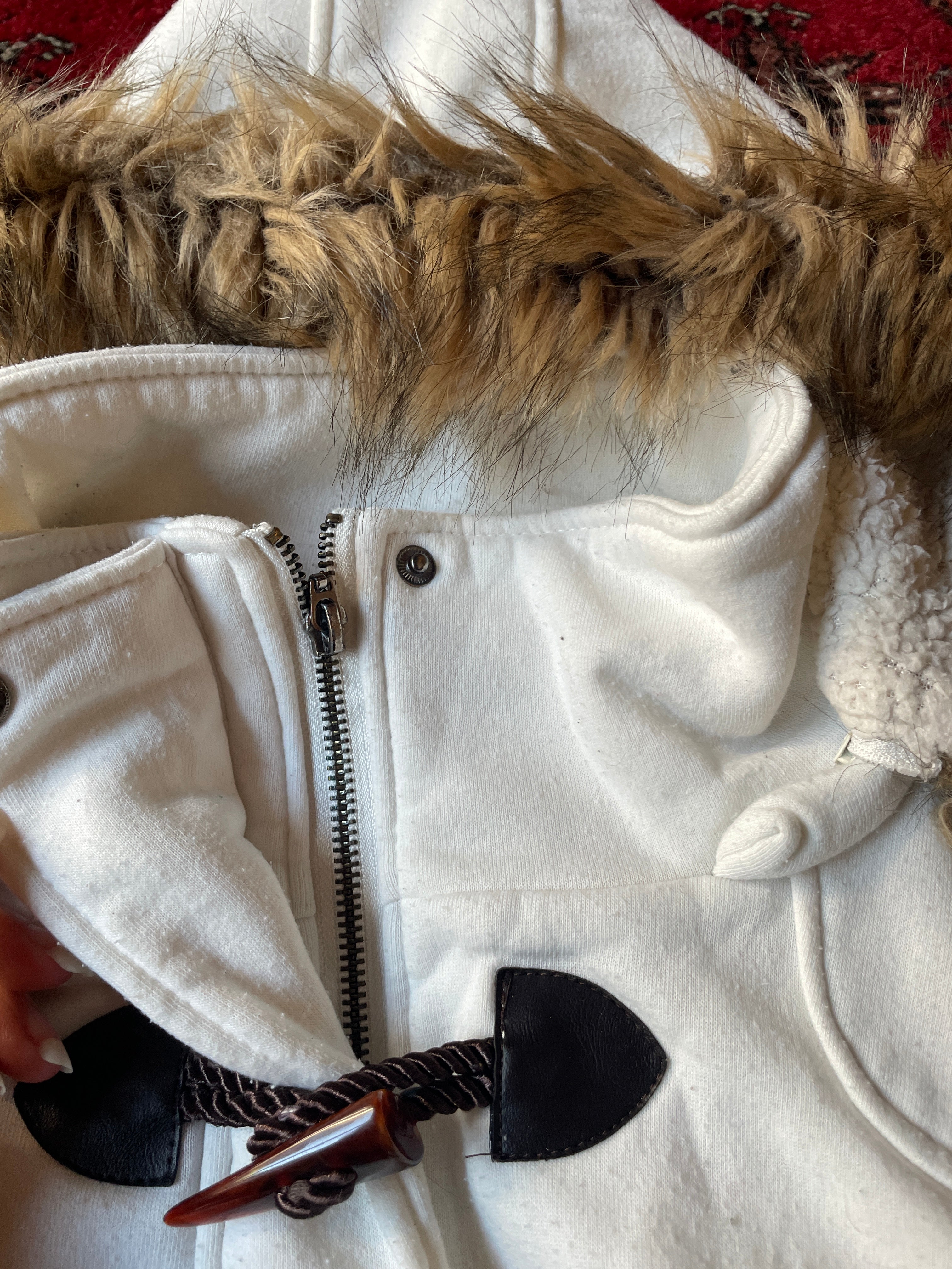 vintage yk2 faux fur duffle hoodie 2000s