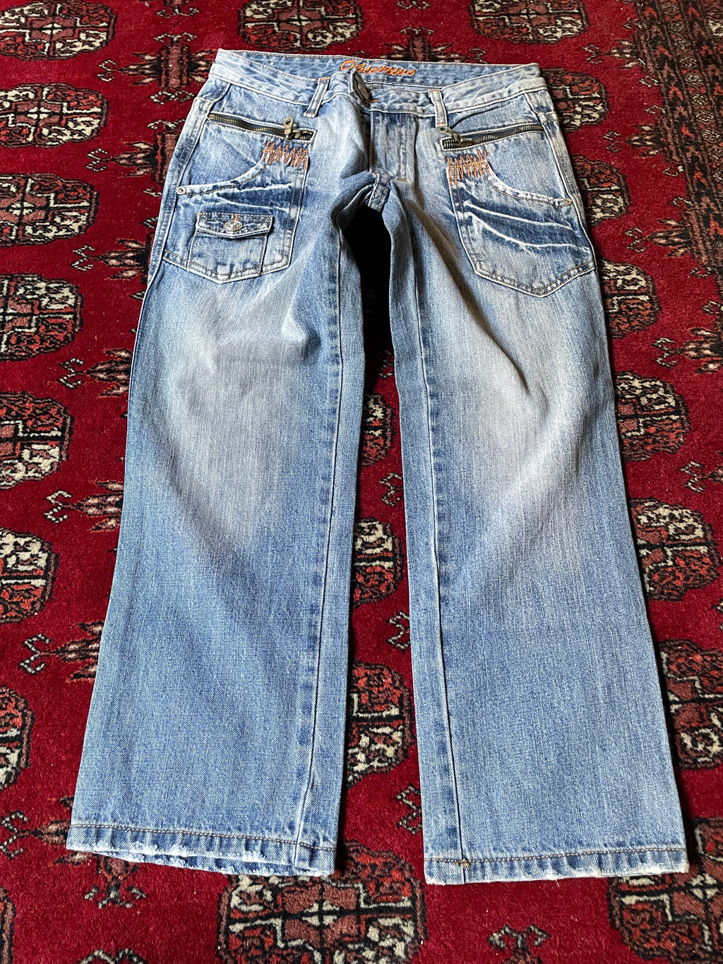 Vintage belted capri y2k zip pocket jeans