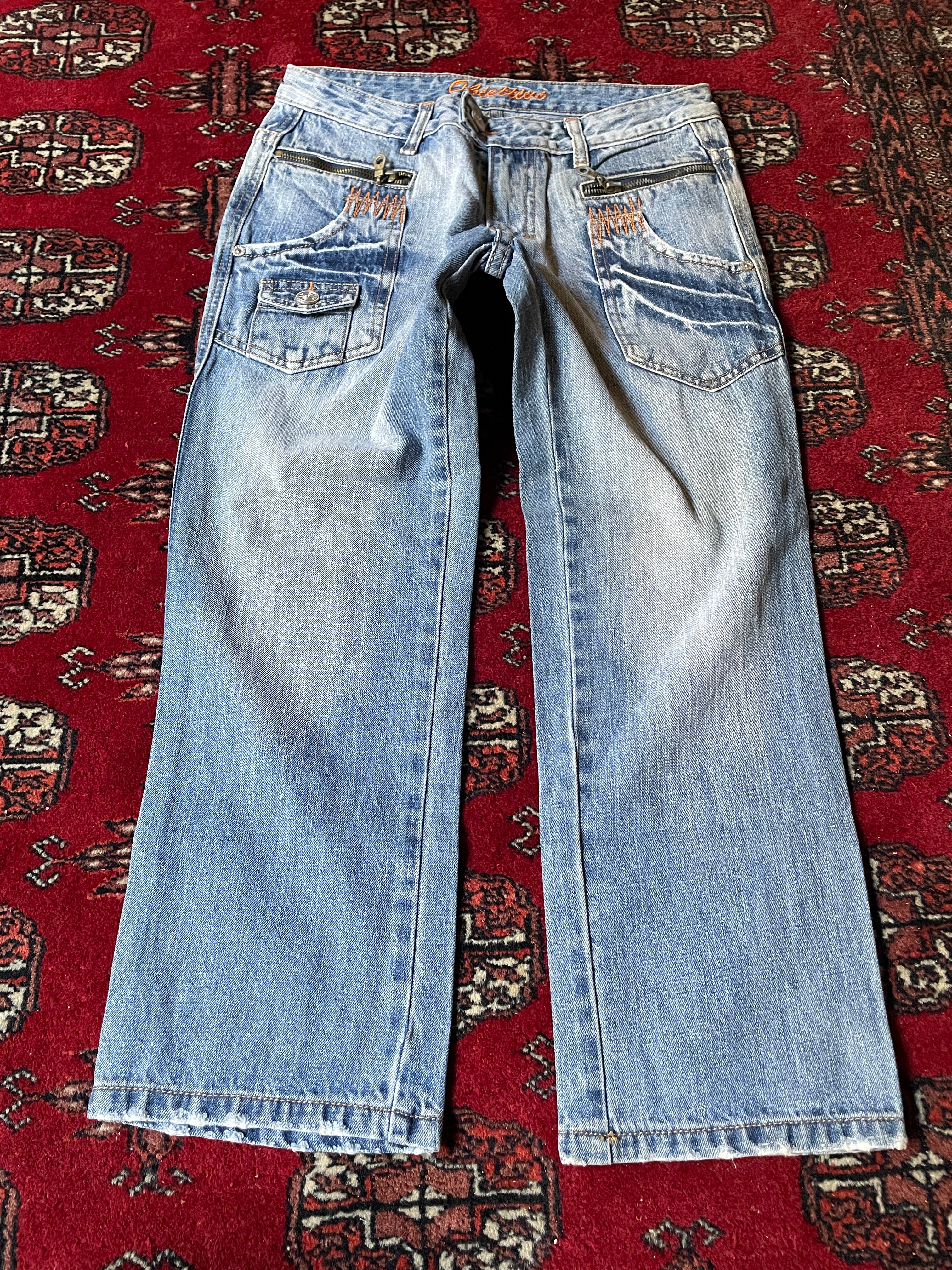 Vintage belted capri y2k zip pocket jeans