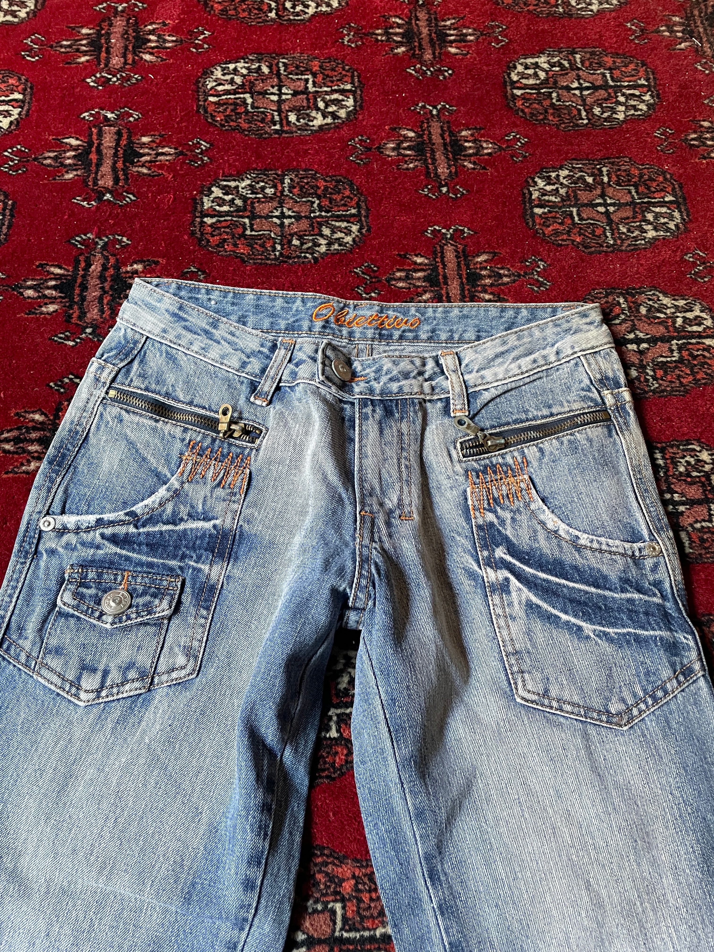 Vintage belted capri y2k zip pocket jeans