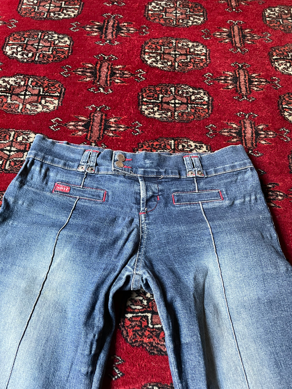 Vintage low rise belted flared jeans y2k