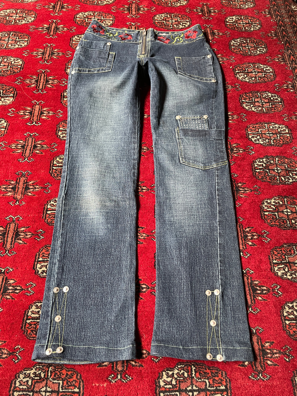 low rise embroidery straight fit y2k jeans